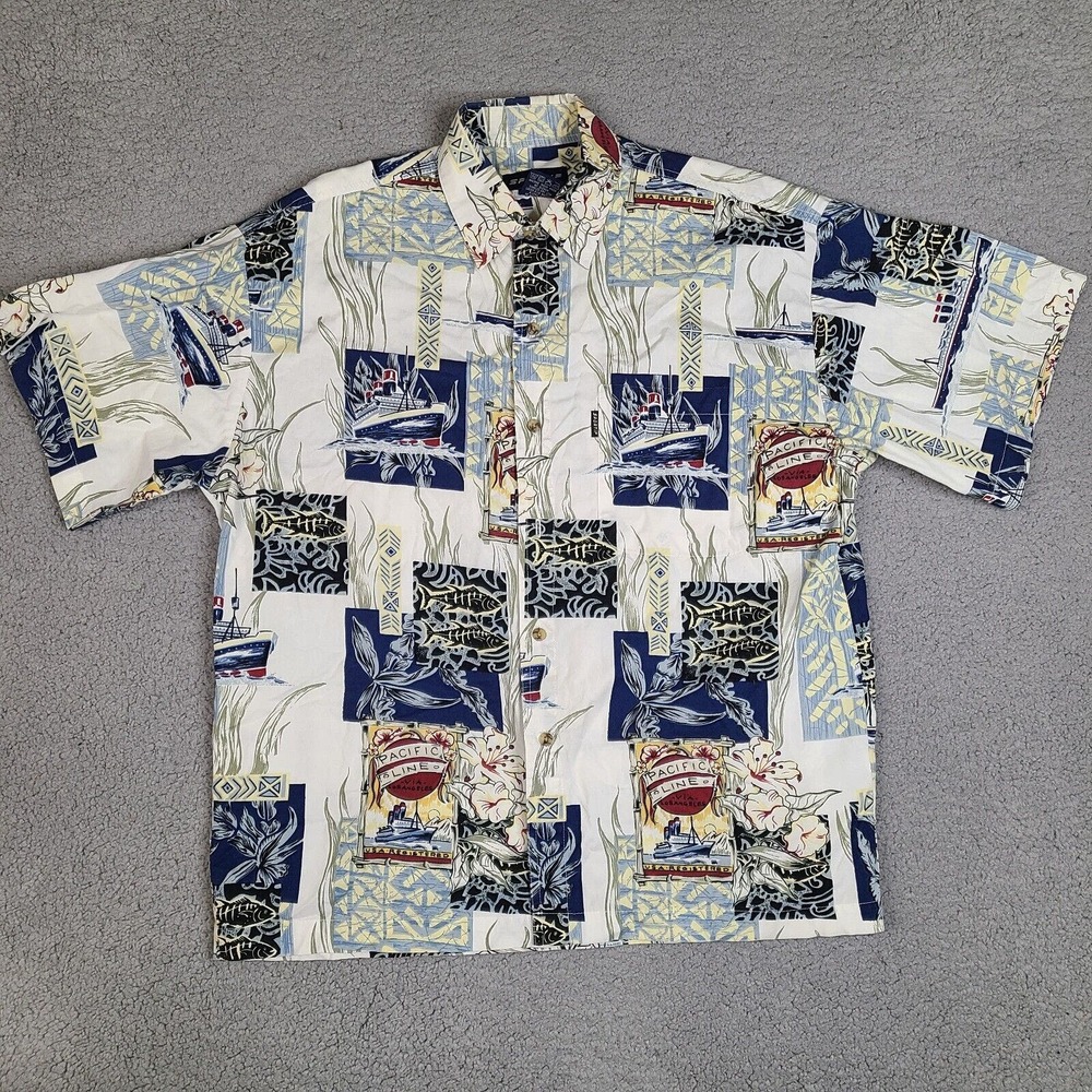 Sportif Shirt Mens‎ Medium Hawaiin Pacific Lines Print All Over Cruise Cotton